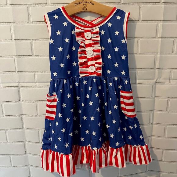 Toddler Girls Sassy Saul 2T Red, White, Blue Stars and Stripes Summer Dress - Picture 1 of 7